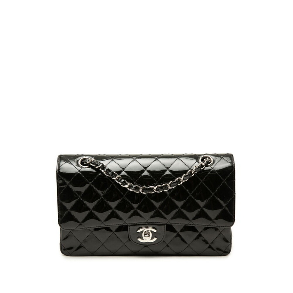 Chanel Matelassé Coco Mark Double Flap Chain Shoulder Bag, Black, Silver Hard...